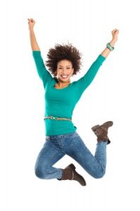 18523720 - portrait of gir jumping in joy isolated over white background